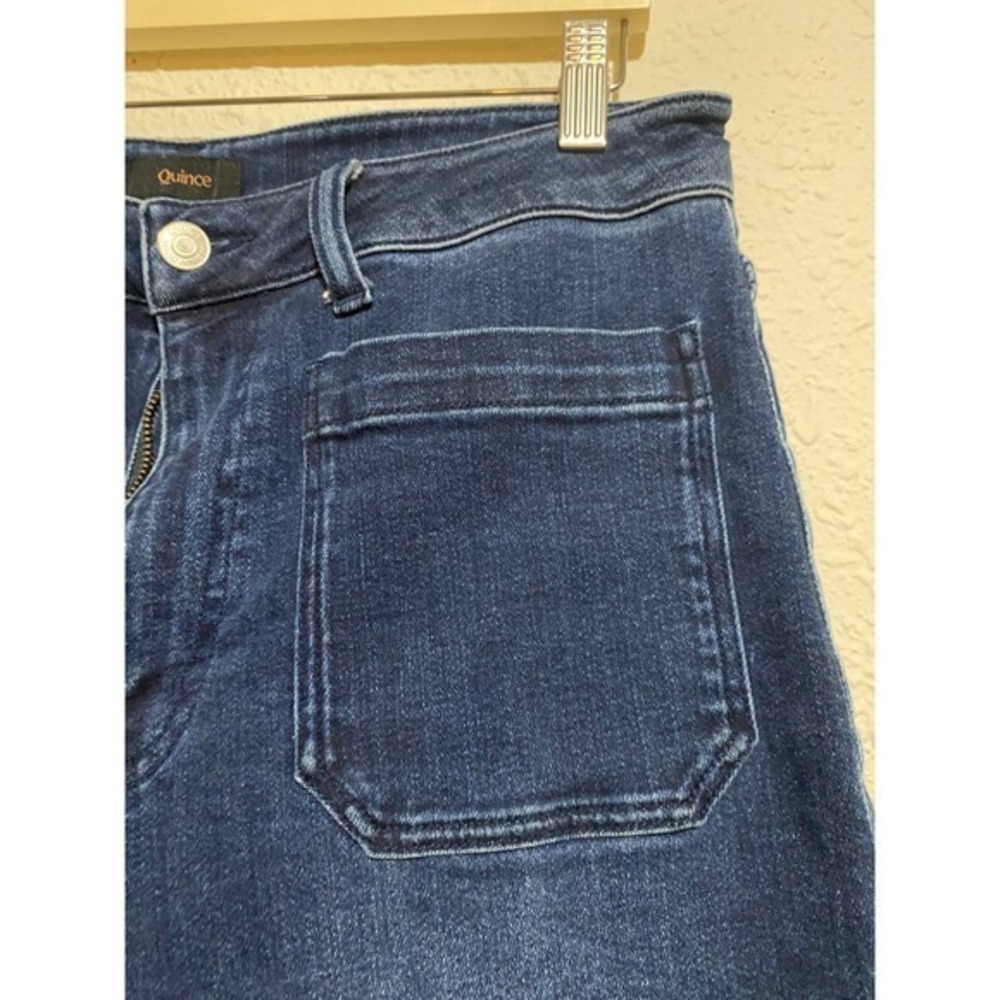 Quince Stretch High Rise patch pocket Y3K Pocket Wide Leg Jeans Dark Wash 31 - Picture 3 of 8
